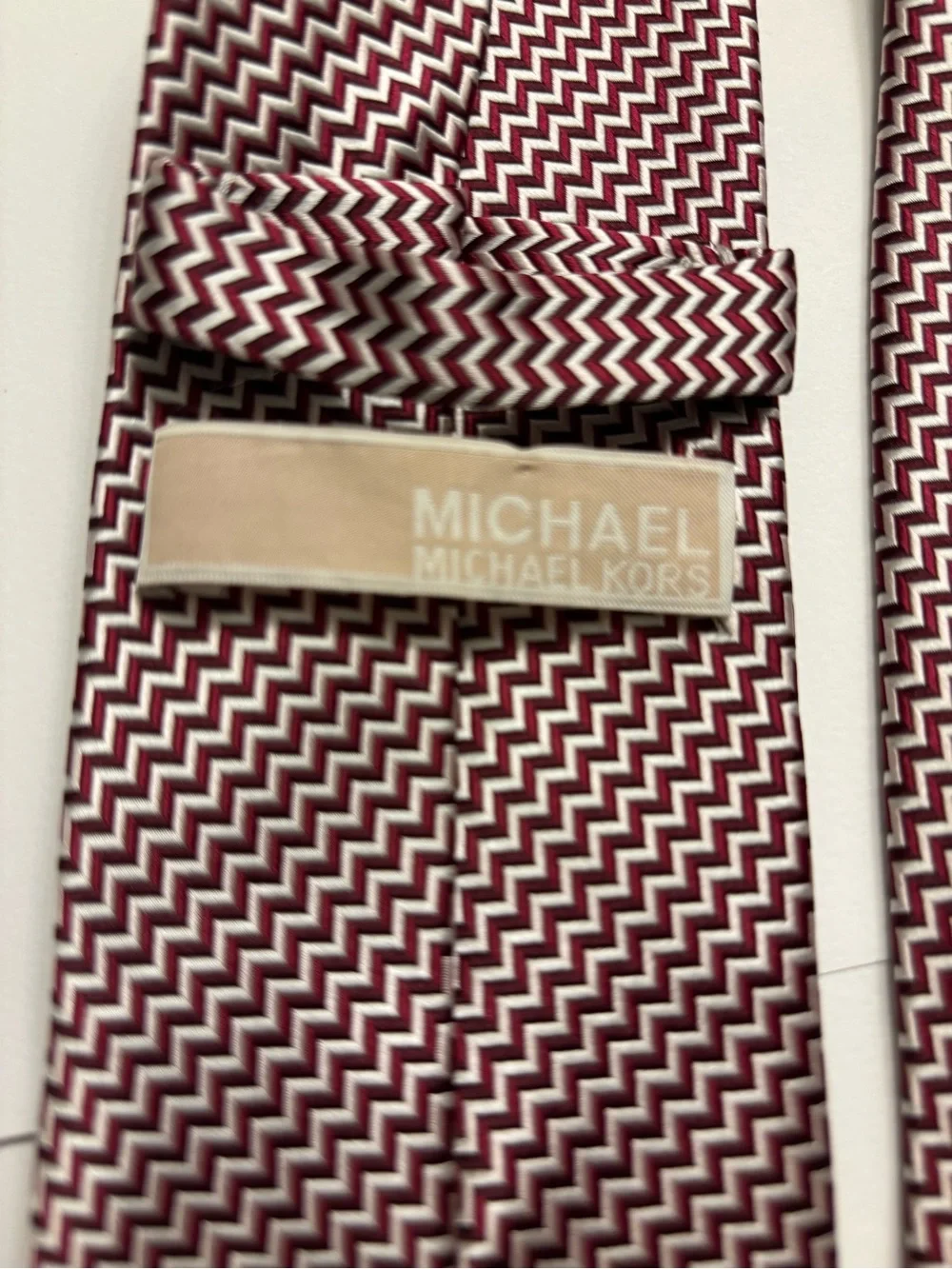 Michael Kors Silk Tie Burgundy White Chevron Pattern